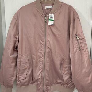 New ASTR Blush Satin Bomber Jacket